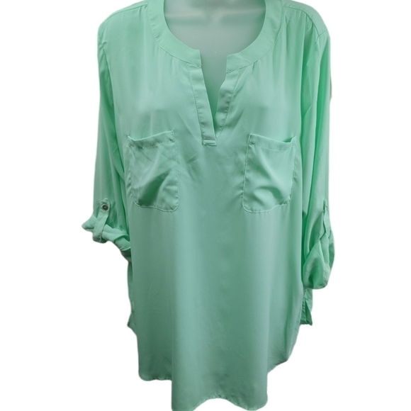 Susan Graver Band Collar V Neck Tunic Sz 1X - Picture 1 of 8